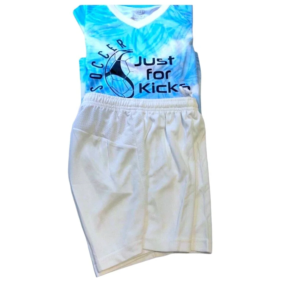2‎ Piece CO+ Tech SZ 4XS Boy's Soccer Set  Blue White Shirt Short Just For Kicks